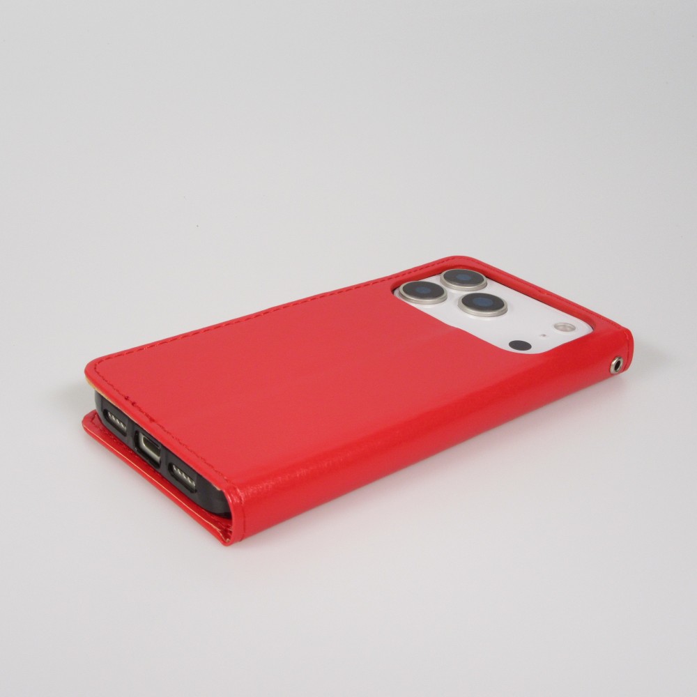 Fourre iPhone 17 Pro Max - Premium Flip cuir lisse porte-cartes - Rouge