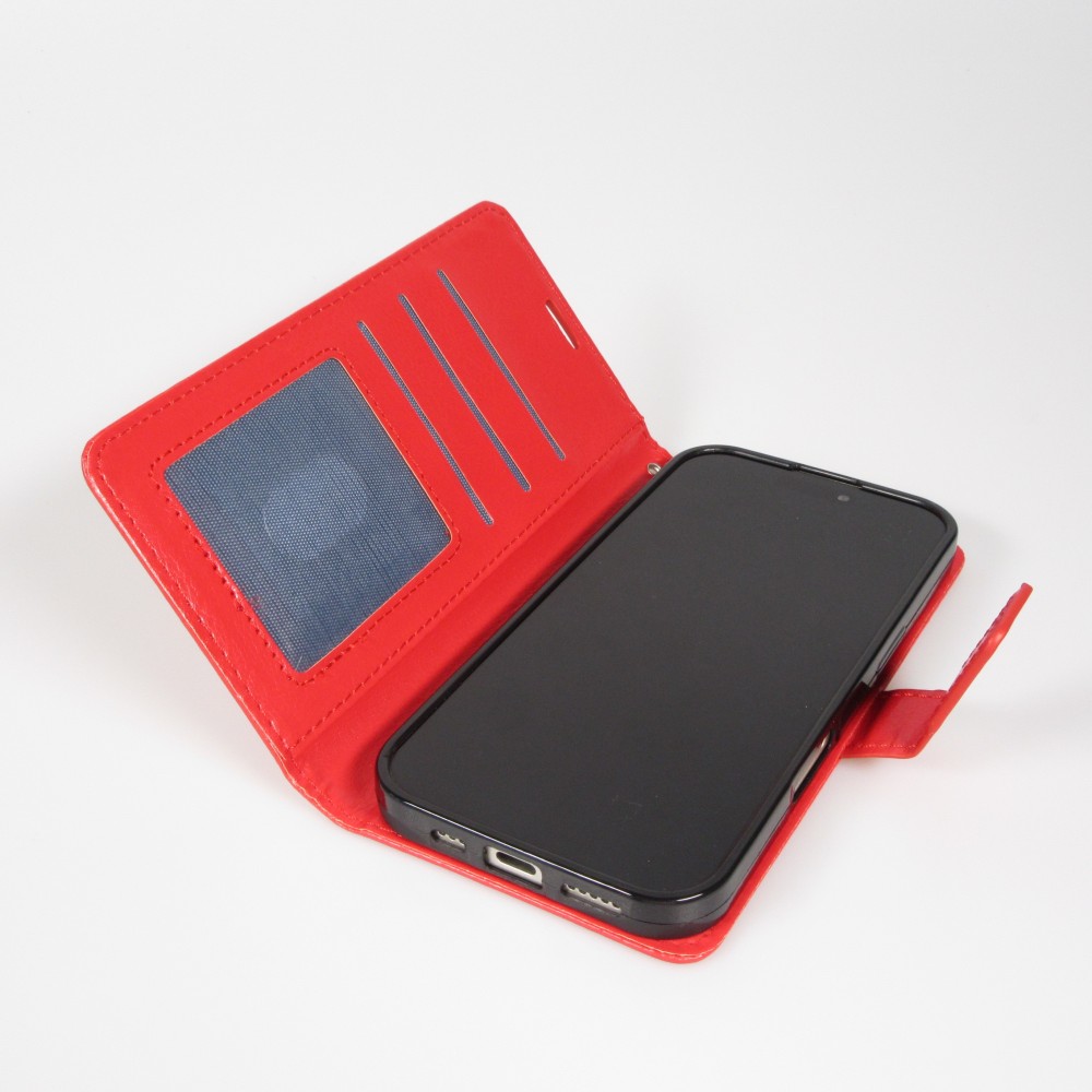 Fourre iPhone 17 Pro Max - Premium Flip cuir lisse porte-cartes - Rouge