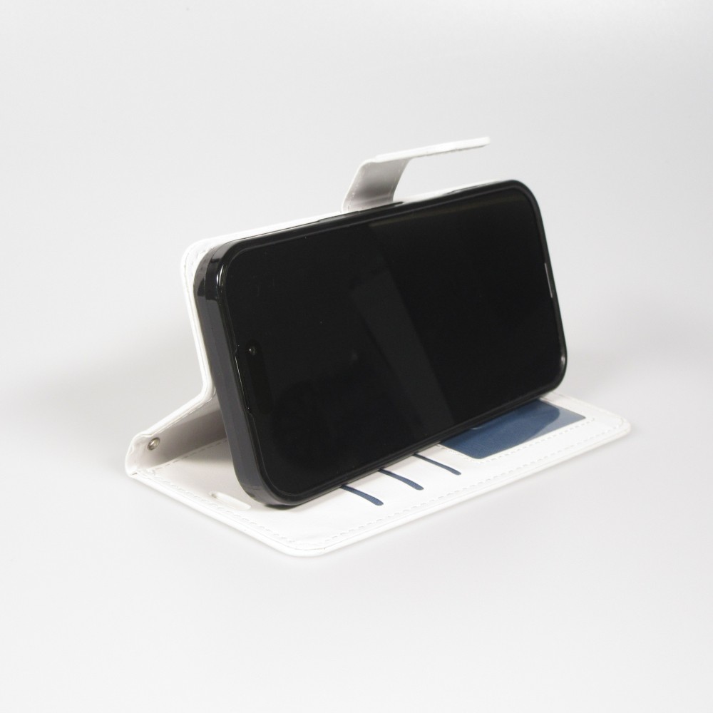 Fourre iPhone 17 Pro - Premium Flip cuir lisse porte-cartes - Blanc