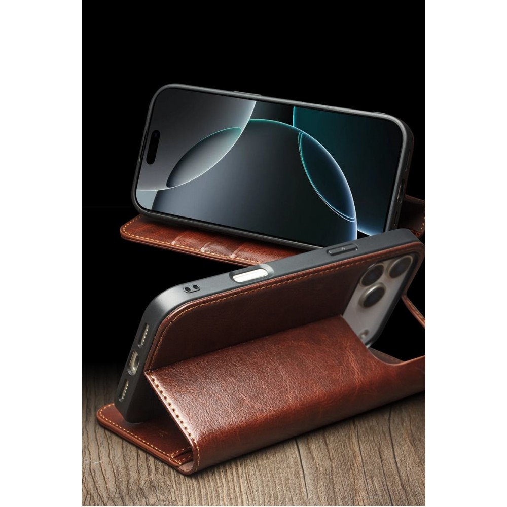 iPhone Air Case Hülle - Qialino Flip Classic Wallet Echtleder - Schwarz