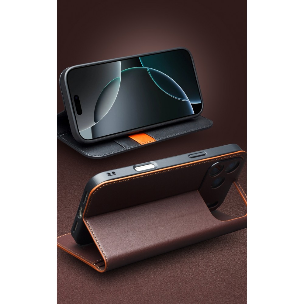 iPhone Air Case Hülle - Qialino Flip Matt Wallet Echtleder - Braun