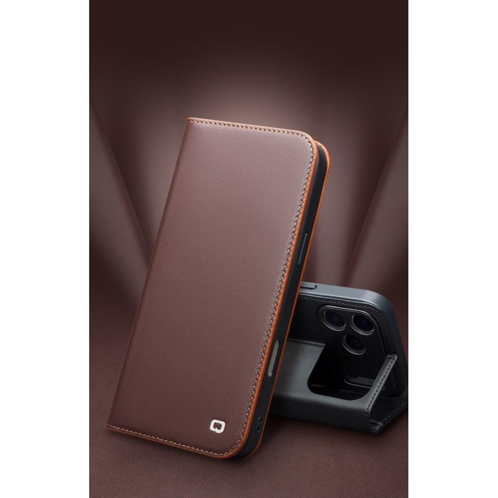 iPhone Air Case Hülle - Qialino Flip Matt Wallet Echtleder - Schwarz