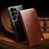 Samsung Galaxy S26+ Case Hülle - Flip Qialino Echtleder mit magnetischem Verschluss - Braun