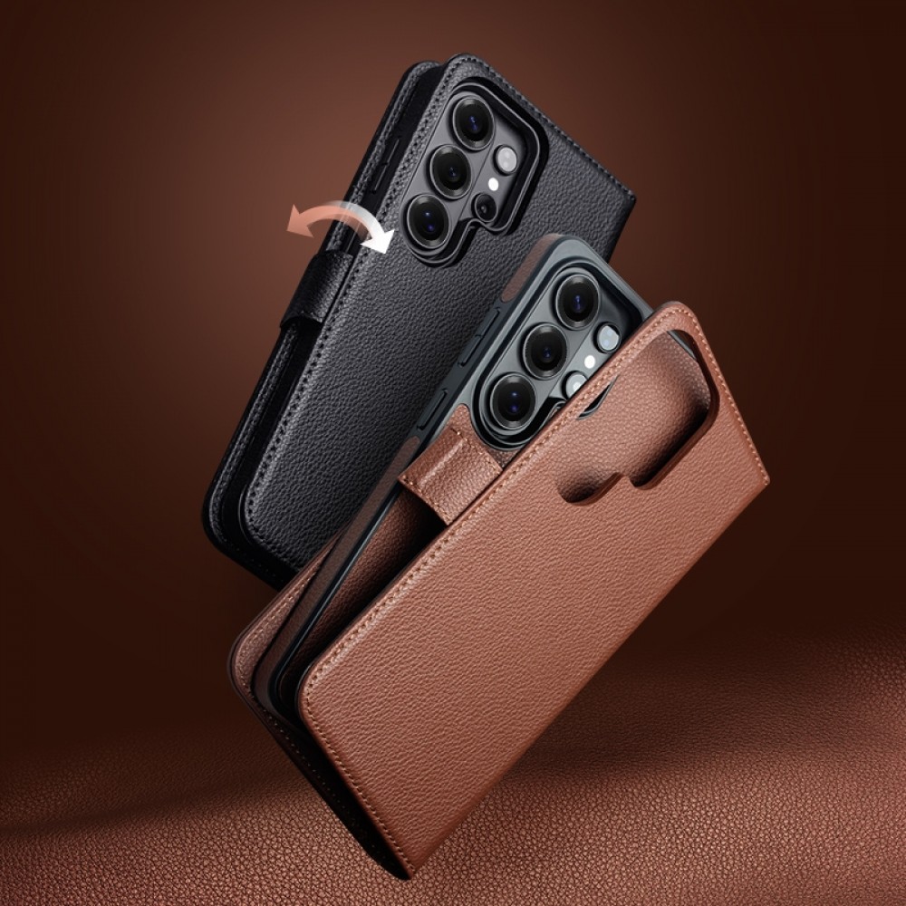 Samsung Galaxy S26 Ultra Case Hülle - Flip Qialino Echtleder matt mit magnetischem Verschluss - Mattgrün