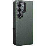 Samsung Galaxy S26 Ultra Case Hülle - Flip Qialino Echtleder matt mit magnetischem Verschluss - Mattgrün