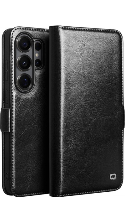 Fourre Samsung Galaxy S26 Ultra - Flip Qialino cuir véritable avec fermeture magnétique - Noir