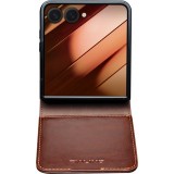 Samsung Galaxy Z Flip7 Case Hülle - Flip Qialino Echtleder mit magnetischem Verschluss - Dunkelbraun