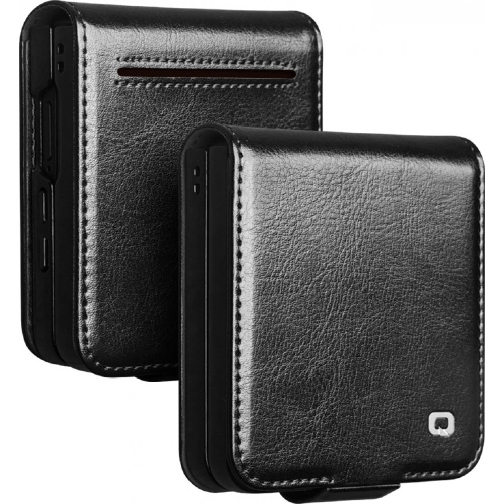 Samsung Galaxy Z Flip7 Case Hülle - Flip Qialino Echtleder mit magnetischem Verschluss - Schwarz