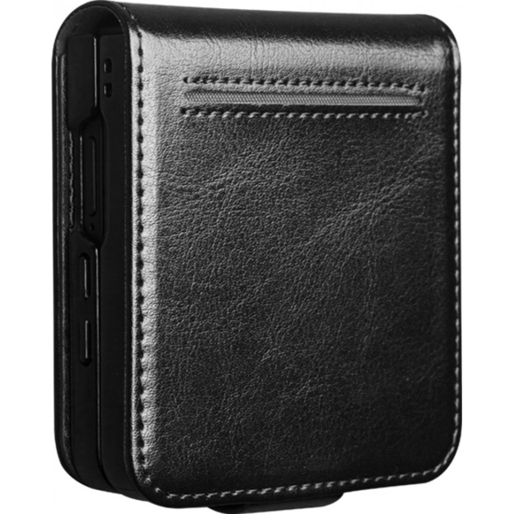 Samsung Galaxy Z Flip7 Case Hülle - Flip Qialino Echtleder mit magnetischem Verschluss - Schwarz