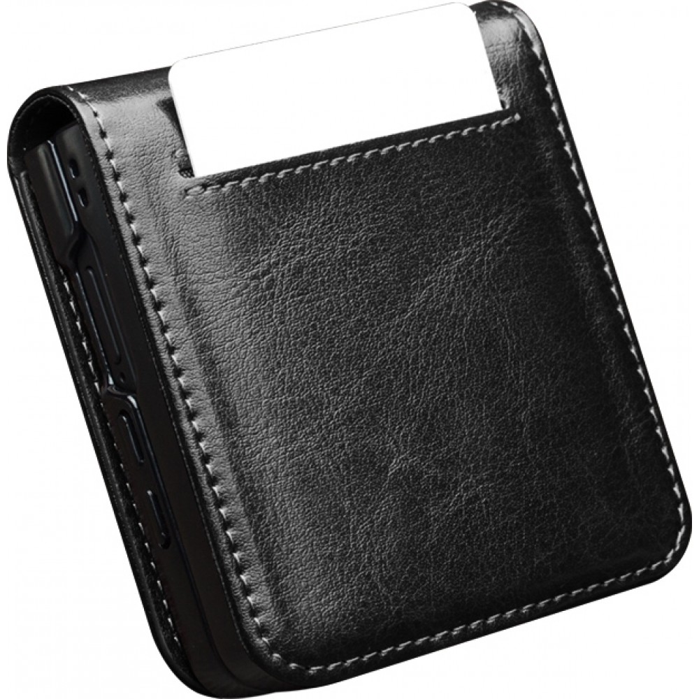 Samsung Galaxy Z Flip7 Case Hülle - Flip Qialino Echtleder mit magnetischem Verschluss - Schwarz