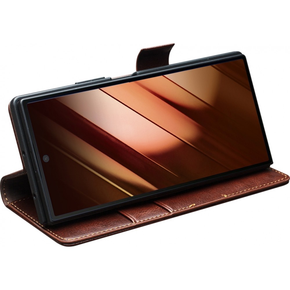 Samsung Galaxy Z Fold7 Case Hülle - Flip Qialino Echtleder mit magnetischem Verschluss - Dunkelbraun