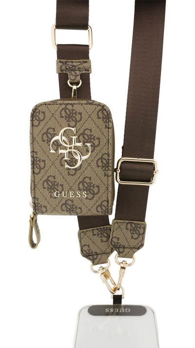 Guess Lani&egrave;re bandouli&egrave;re avec logo m&eacute;tal 4G et pochette - Brun