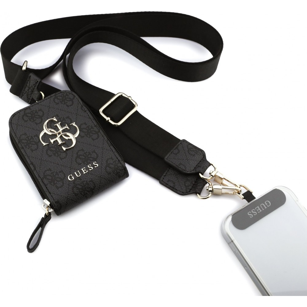 Guess Lani&egrave;re bandouli&egrave;re avec logo m&eacute;tal 4G et pochette - Noir