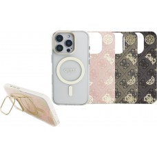 iPhone 16 Pro Case Hülle - MagSafe Magnetische Hülle mit Wechselplatten (Rosa / Braun / Schwarz) und Kameraständer - Transparent