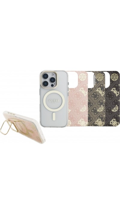 iPhone 16 Pro Case Hülle - MagSafe Magnetische Hülle mit Wechselplatten (Rosa / Braun / Schwarz) und Kameraständer - Transparent