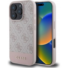 iPhone 16 Pro Case Hülle - Guess 4G Muster mit goldfarbenem 3D-Logo - Rosa