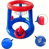 Jeu flottant piscine 2 en 1 panier de basket et lancer d’anneaux jouets aquatiques été pour enfants et adultes - Bleu