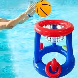 Jeu flottant piscine 2 en 1 panier de basket et lancer d’anneaux jouets aquatiques été pour enfants et adultes - Bleu