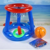 Jeu flottant piscine 2 en 1 panier de basket et lancer d’anneaux jouets aquatiques été pour enfants et adultes - Bleu