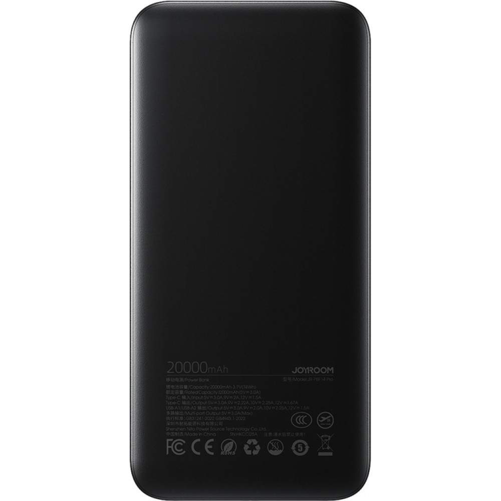 Joyroom JR-PBF14 Pro Powerbank 3-in-1 20000mAh 22.5W sauberes Design 2x USB-A 2.4 & 1x USB-C (In+Out) - Schwarz