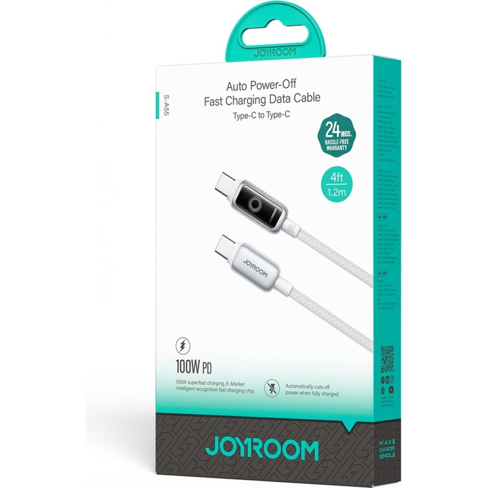 Joyroom S-A55 StarFlight câble charge rapide USB-C vers USB-C 100W (1.2m) - Blanc