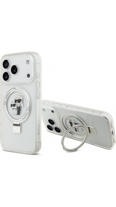iPhone 17 Pro Case Hülle - Karl Lagerfeld Choupette MagSafe Ringständer mit Halterung - Weiß