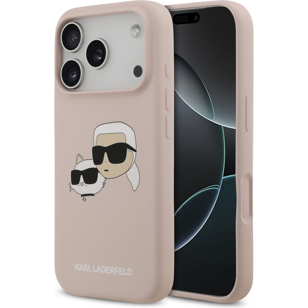 iPhone 17 Pro Hülle – Karl Lagerfeld Liquid aus Silikon mit Karl- und Choupette-Design, kompatibel mit MagSafe – Rosa
