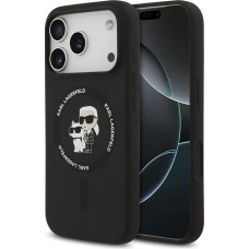 iPhone 17 Air Case Hülle - Karl Lagerfeld Silikonhülle mit Karl und Choupette Design, MagSafe-kompatibel - Schwarz