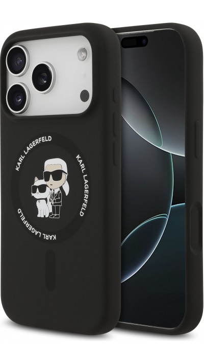 iPhone Air Case Hülle - Karl Lagerfeld Silikonhülle mit Karl und Choupette Design, MagSafe-kompatibel - Schwarz