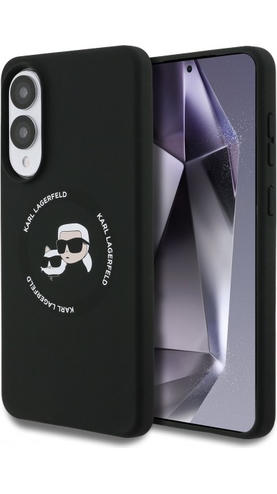 Coque Samsung Galaxy S25 Edge - Karl Lagerfeld Liquid en silicone avec design Karl et Choupette compatible MagSafe - Noir