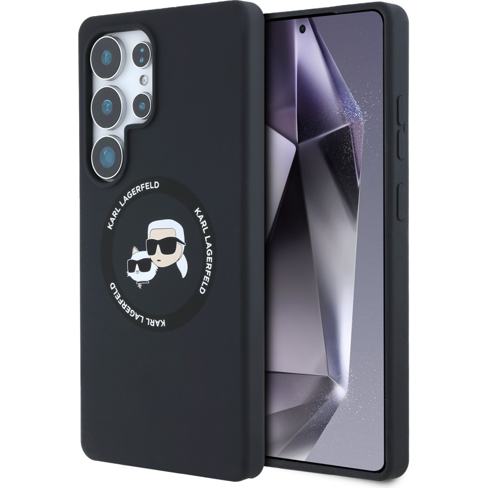 Galaxy S25 Ultra Case H&uuml;lle - Karl Lagerfeld Silikonh&uuml;lle mit Karl und Choupette Design, MagSafe-kompatibel - Schwarz