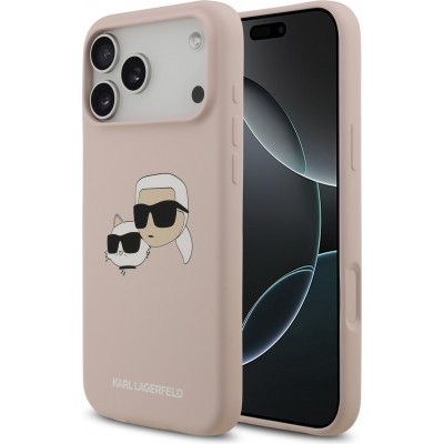 iPhone 17 Pro Max Case Hülle - Karl Lagerfeld MagSafe-kompatible Silikonhülle mit Karl- und Choupette-Design - Rosa
