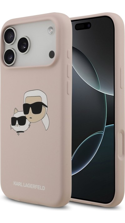 iPhone 17 Pro Max Case Hülle - Karl Lagerfeld MagSafe-kompatible Silikonhülle mit Karl- und Choupette-Design - Rosa