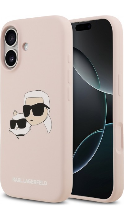 iPhone 17 Case Hülle - Karl Lagerfeld Liquid aus Silikon mit Karl- und Choupette-Design, kompatibel mit MagSafe - Rosa