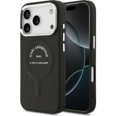 Coque iPhone 17 Pro - Karl Lagerfeld PU RSG Logo MagSafe &eacute;l&eacute;gante et protectrice - Noir