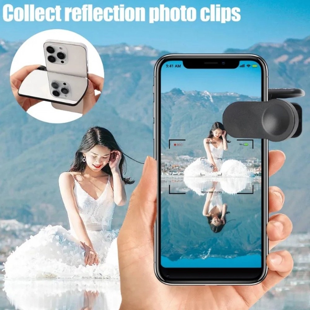 Smartphone Kamera Spiegelreflexions-Set mit Clip Reflexionshalterung & Reinigungstuch f&uuml;r kreative Fotoeffekte - Schwarz