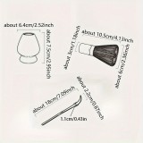 Traditionelles 3-teiliges Japanisches Matcha-Set mit Bambusbesen + Keramikhalter + Bambusl&ouml;ffel - Weiss