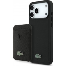 iPhone 17 Pro Max Case Hülle - Lacoste Iconic Petit Pique MagSafe mit Magnetportemonnaie - Schwarz