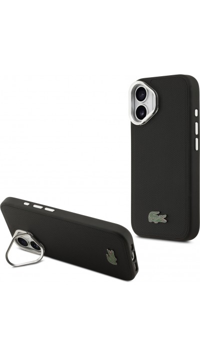 iPhone 17 Case Hülle - Lacoste Iconique Petit Piqué MagSafe Metallhalter für Kamera - Schwarz