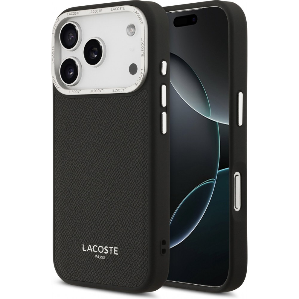 iPhone 17 Pro Case Hülle - Lacoste PU Leder Champs Elysees MagSafe elegante und langlebige Schutzhülle - Schwarz