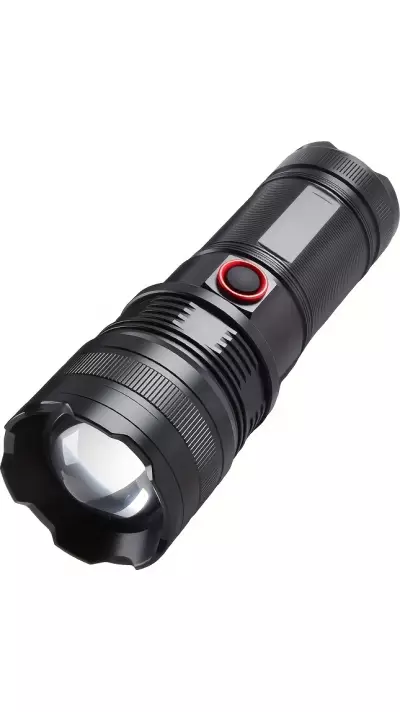 LED Taschenlampe wiederaufladbar USB-C 2000 Lumen Aluminium starker Strahl 800m verstellbarer Fokus - Schwarz