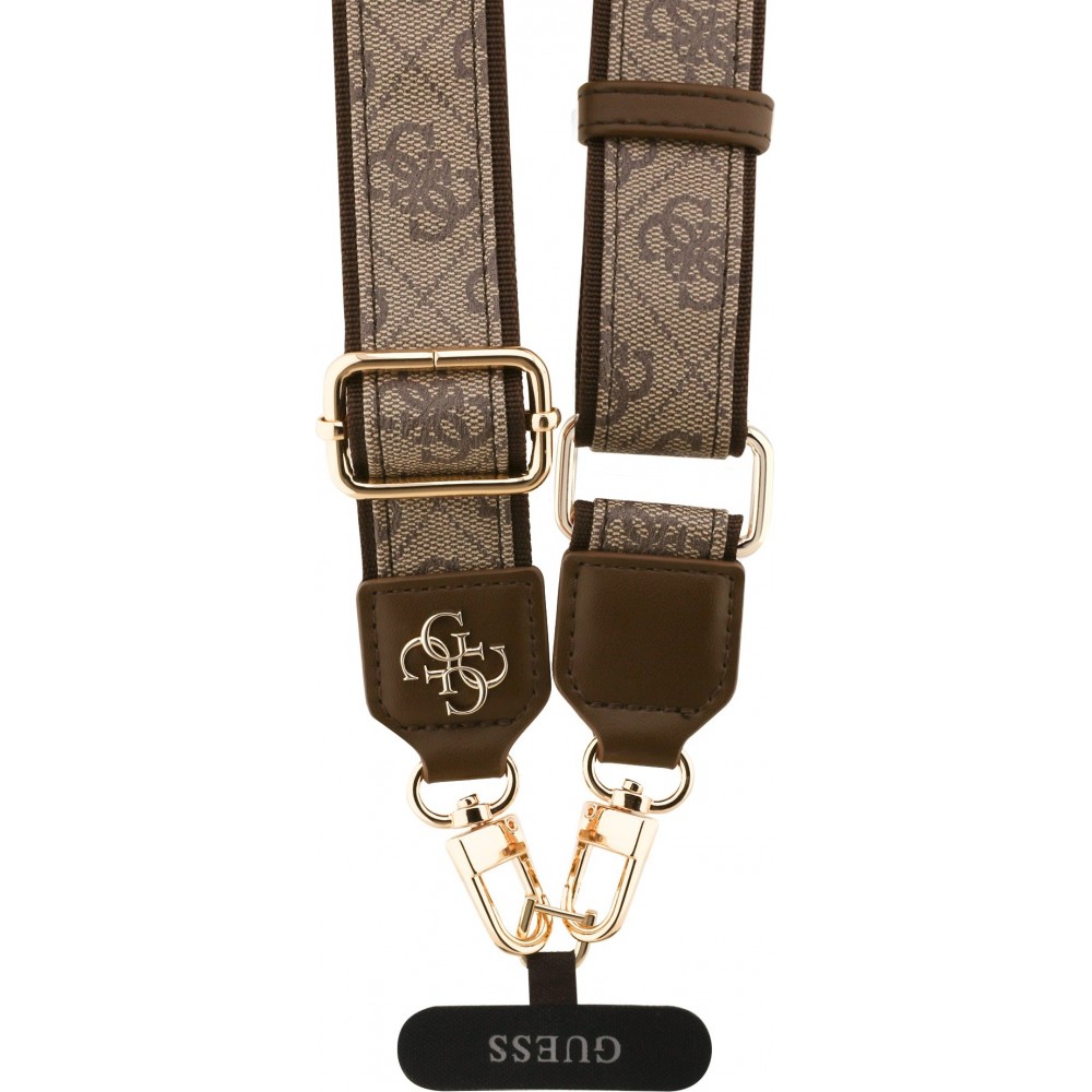 Lani&egrave;re / bandouli&egrave;re universelle Guess Crossbody Strap 4G avec logo m&eacute;tal en PU (150cm) - Brun