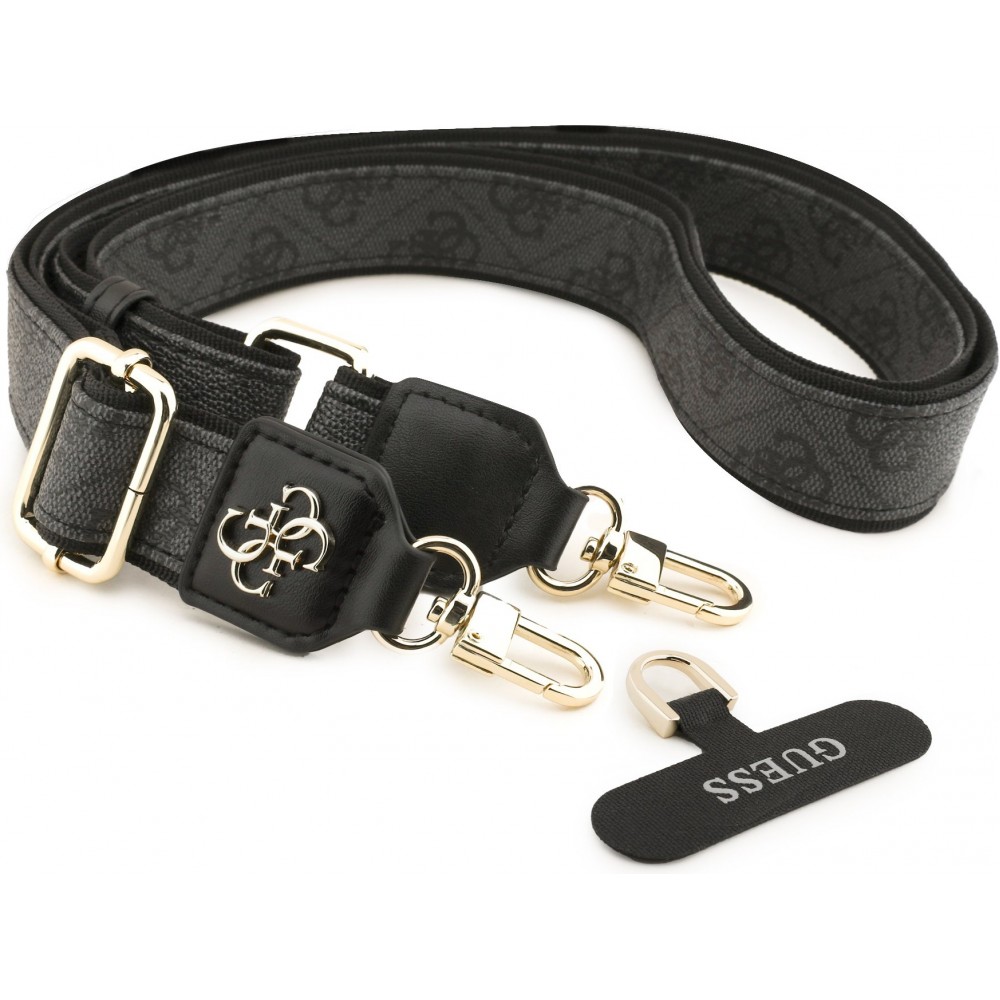Lani&egrave;re / bandouli&egrave;re universelle Guess Crossbody Strap 4G avec logo m&eacute;tal en PU (150cm) - Noir