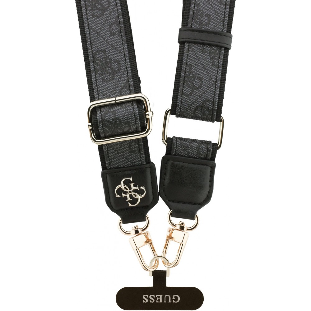 Lani&egrave;re / bandouli&egrave;re universelle Guess Crossbody Strap 4G avec logo m&eacute;tal en PU (150cm) - Noir