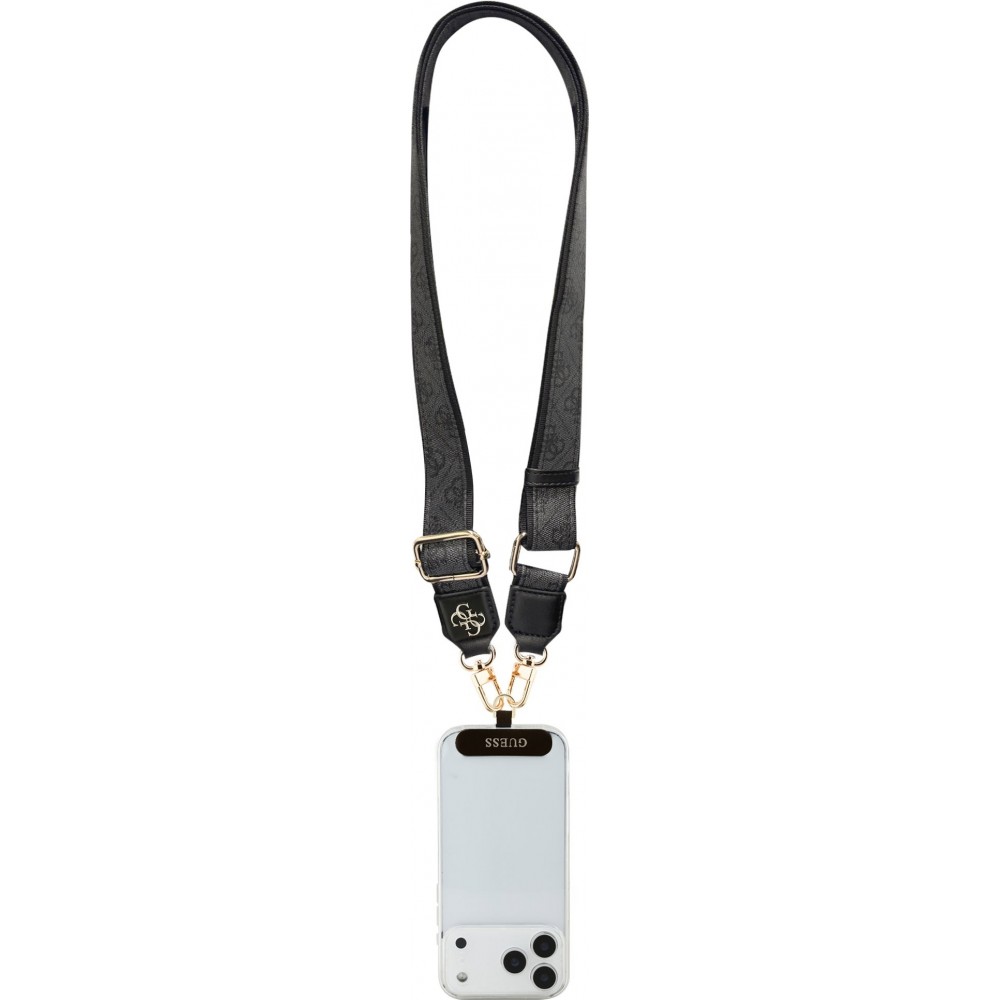 Lani&egrave;re / bandouli&egrave;re universelle Guess Crossbody Strap 4G avec logo m&eacute;tal en PU (150cm) - Noir