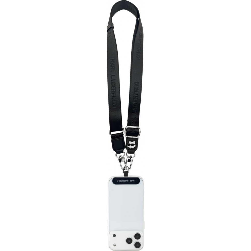 Lanière universelle bandoulière Karl Lagerfeld avec Choupette patch universel et stylé - Noir