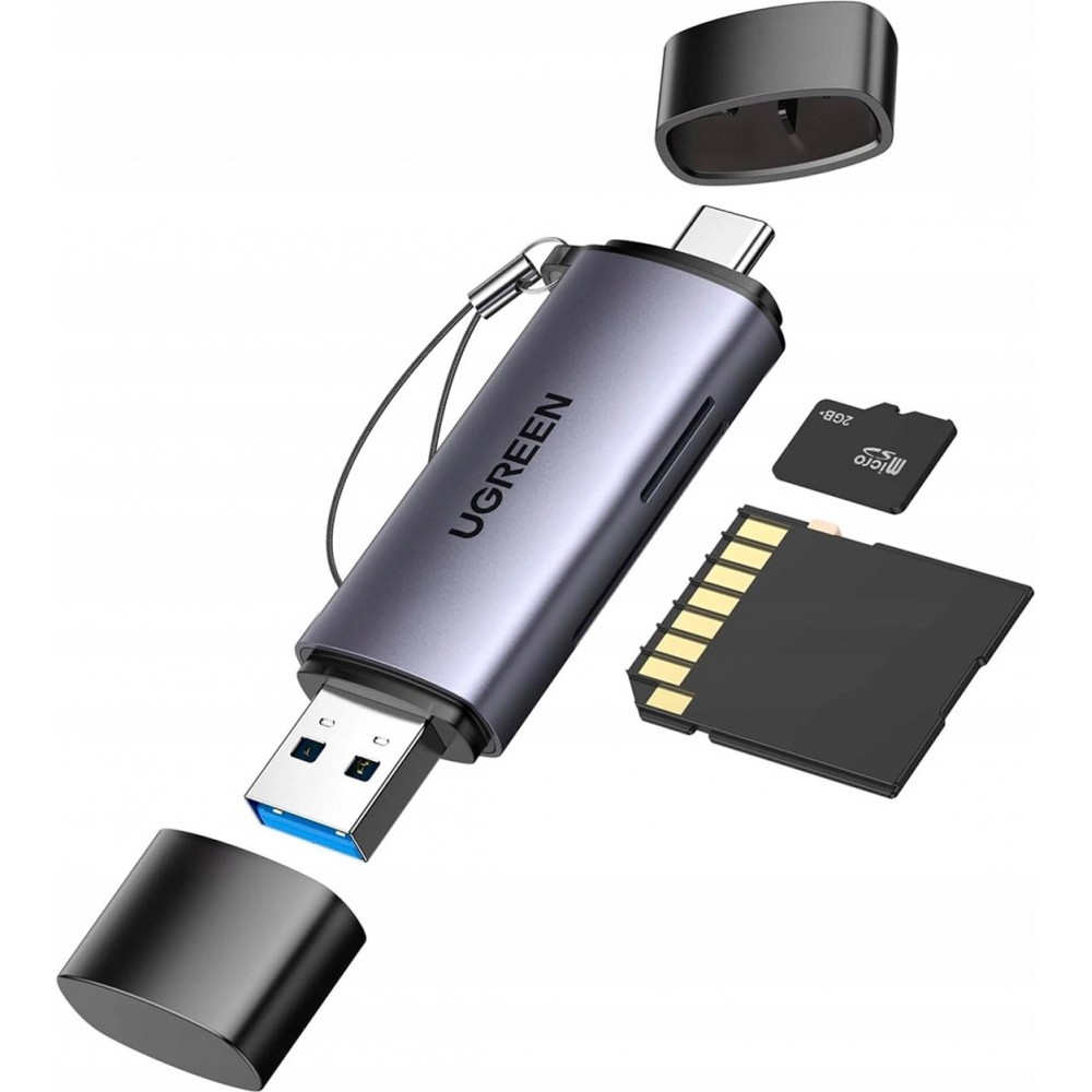 Ugreen 2-in-1 Kartenleser mit USB-C / USB-A 3.0 / SD-Karte / TF-Karte - Ultra-kompakt - Grau