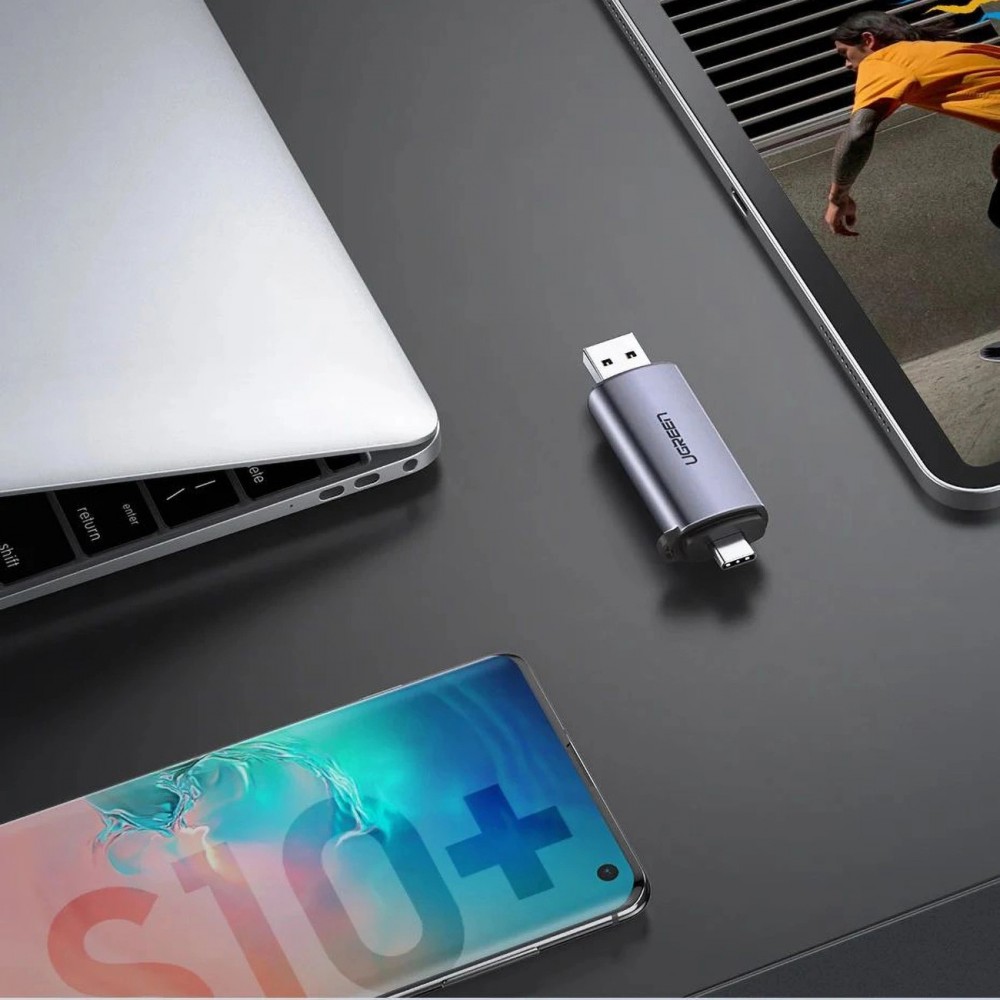 Ugreen 2-in-1 Kartenleser mit USB-C / USB-A 3.0 / SD-Karte / TF-Karte - Ultra-kompakt - Grau