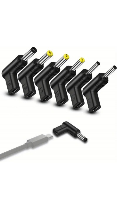 Lot de 6 adaptateurs USB-C vers DC connecteurs divers connecteurs charge routeur 3.0x1.1 à 5.5x2.1mm transfert données - Noir