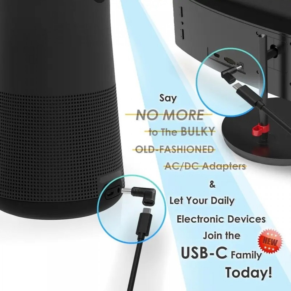 Lot de 6 adaptateurs USB-C vers DC connecteurs divers connecteurs charge routeur 3.0x1.1 à 5.5x2.1mm transfert données - Noir